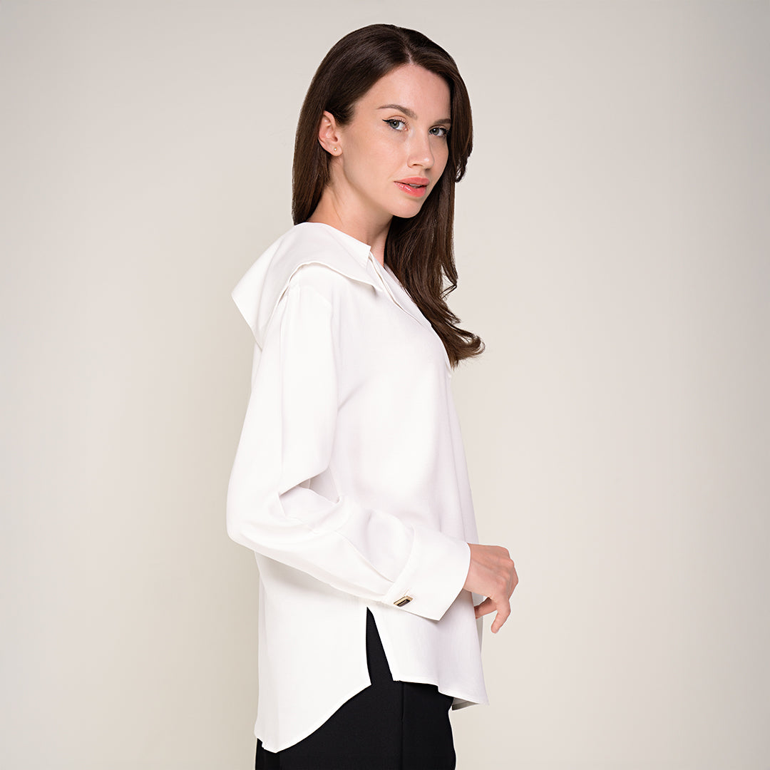 Off-White Blouse with Wide Collar