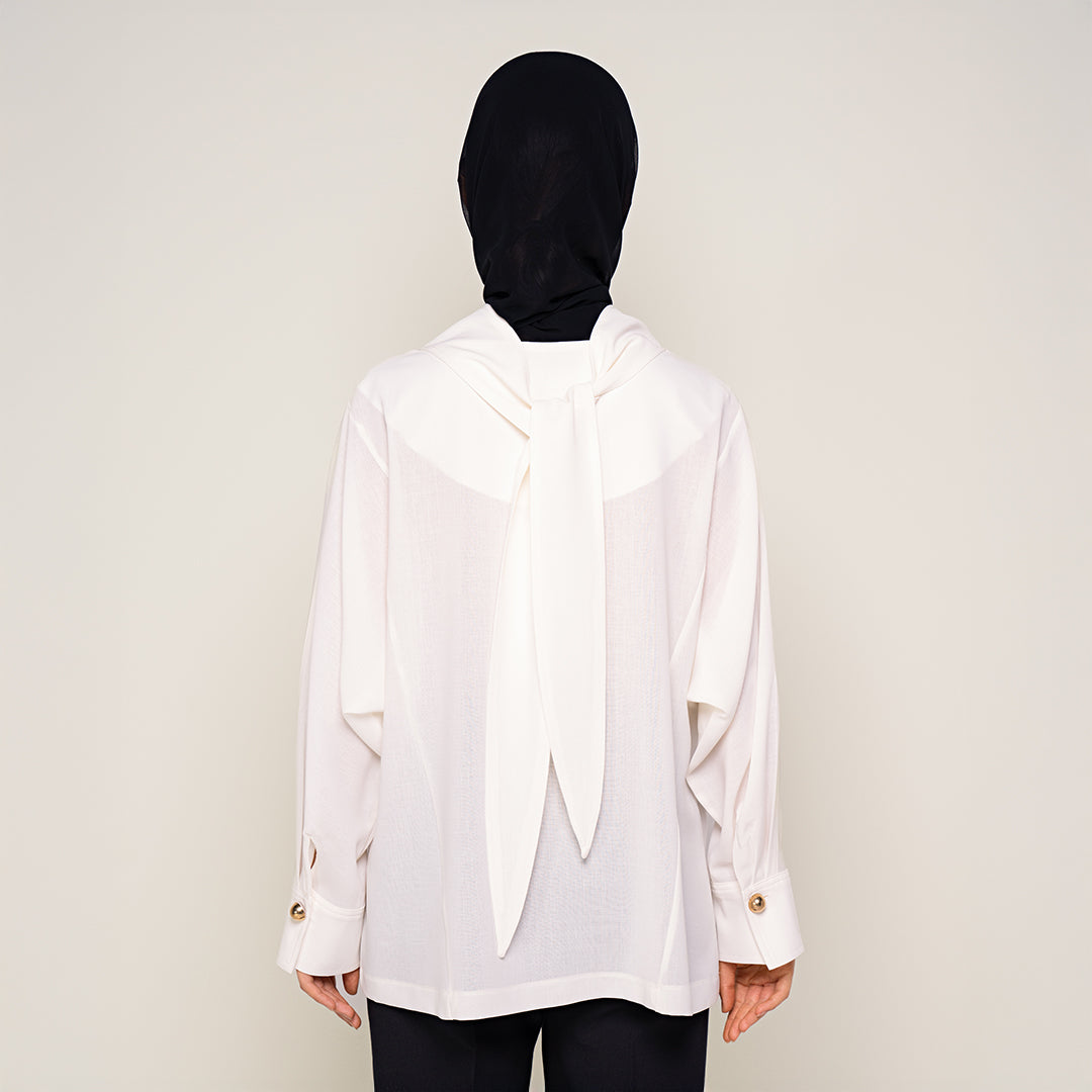 Cream Blouse with Back Tie Detail