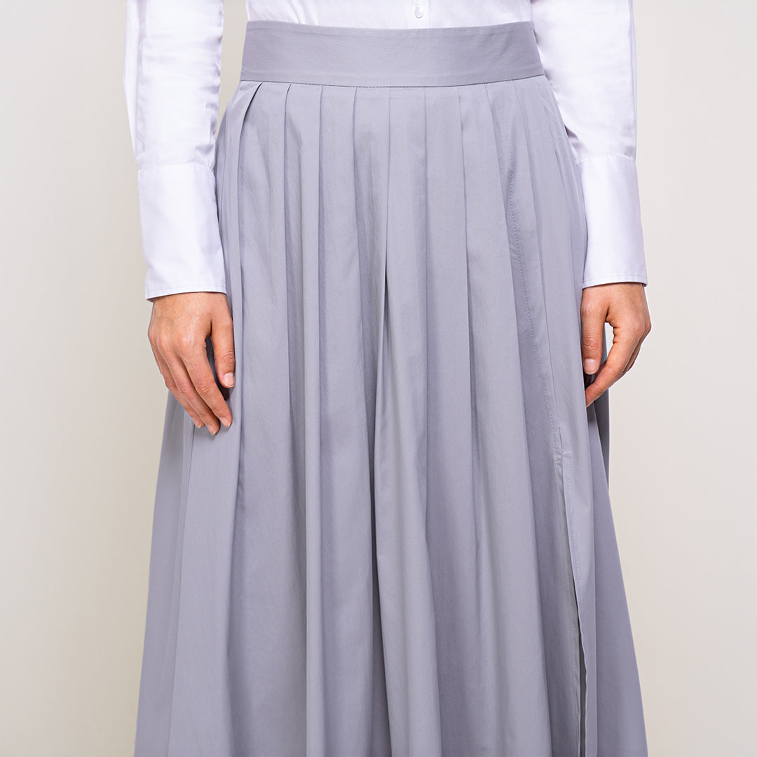 Pleated Maxi Skirt with Front Slit
