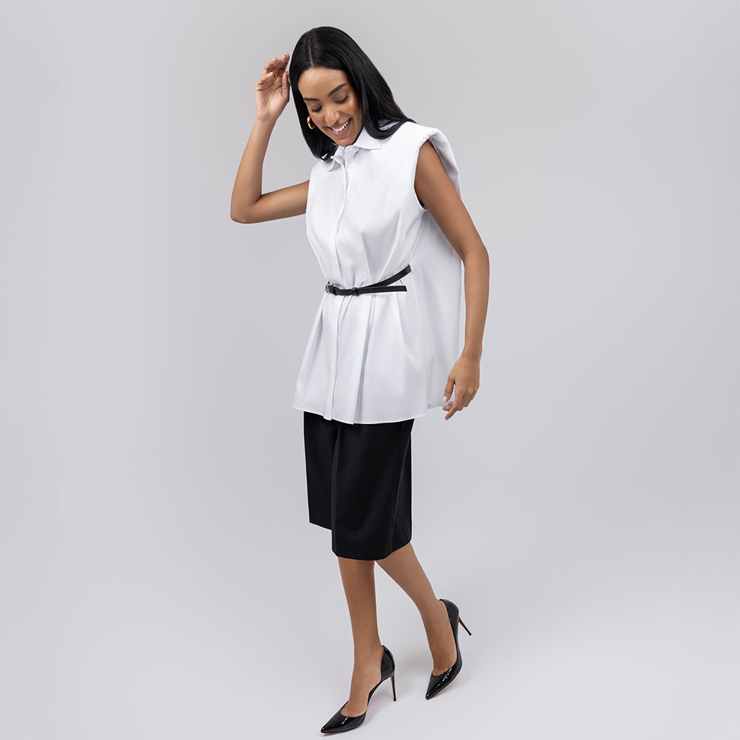 Padded Shoulder Shirt with Belt