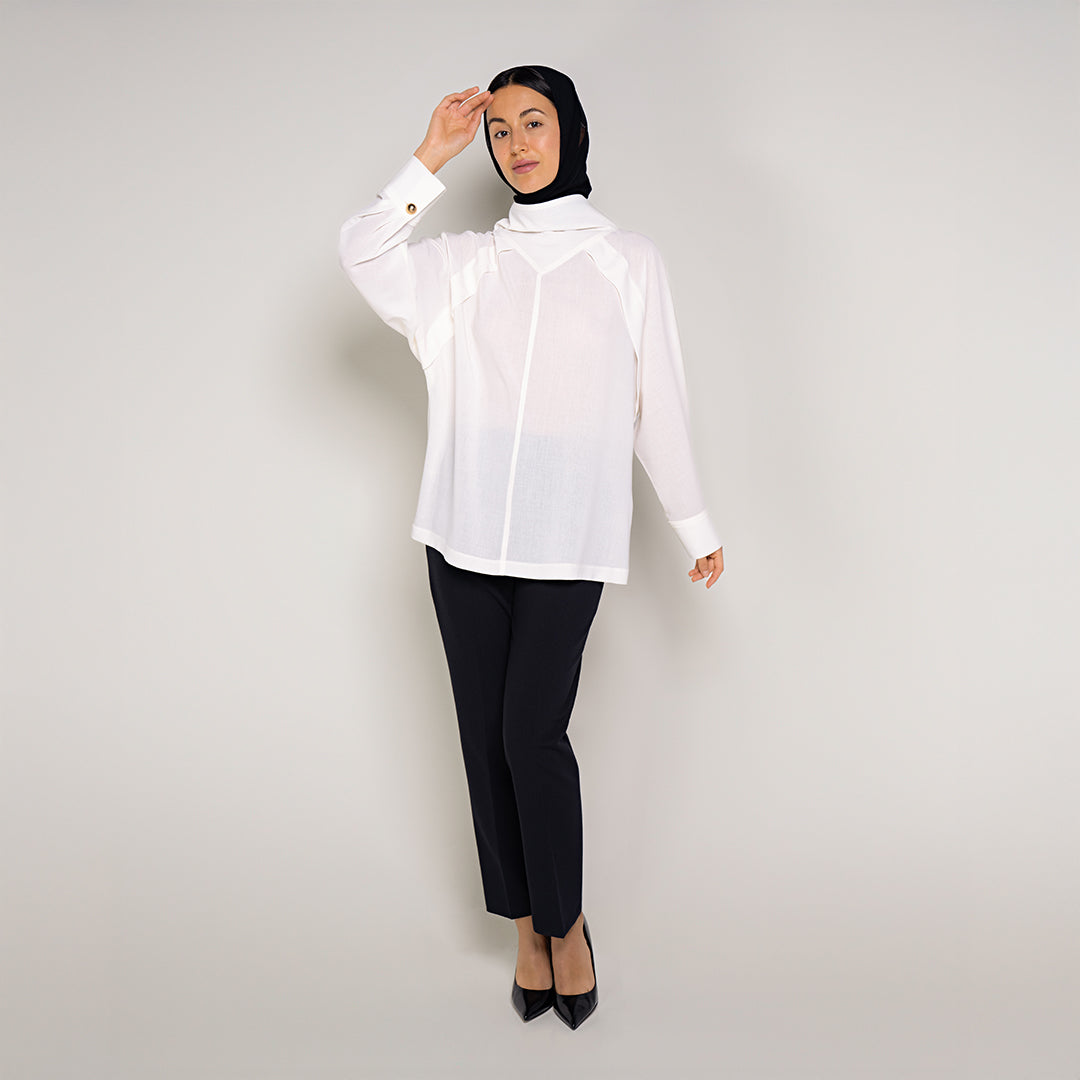 Cream Blouse with Back Tie Detail