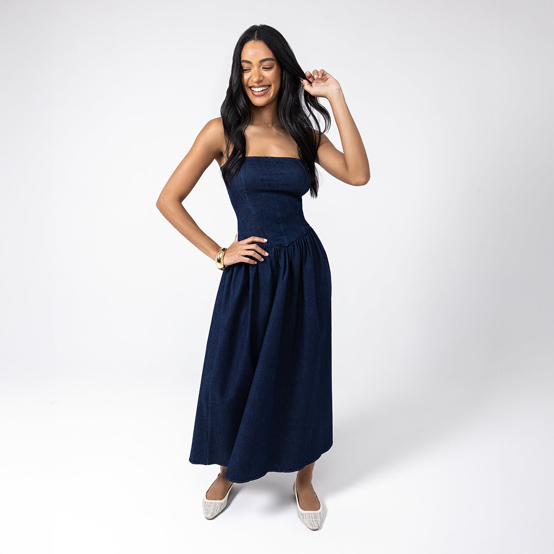 Strapless Denim Maxi Dress