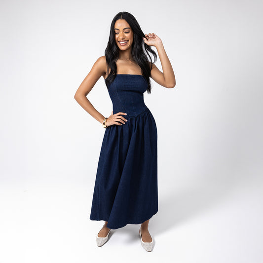 Strapless Denim Maxi Dress