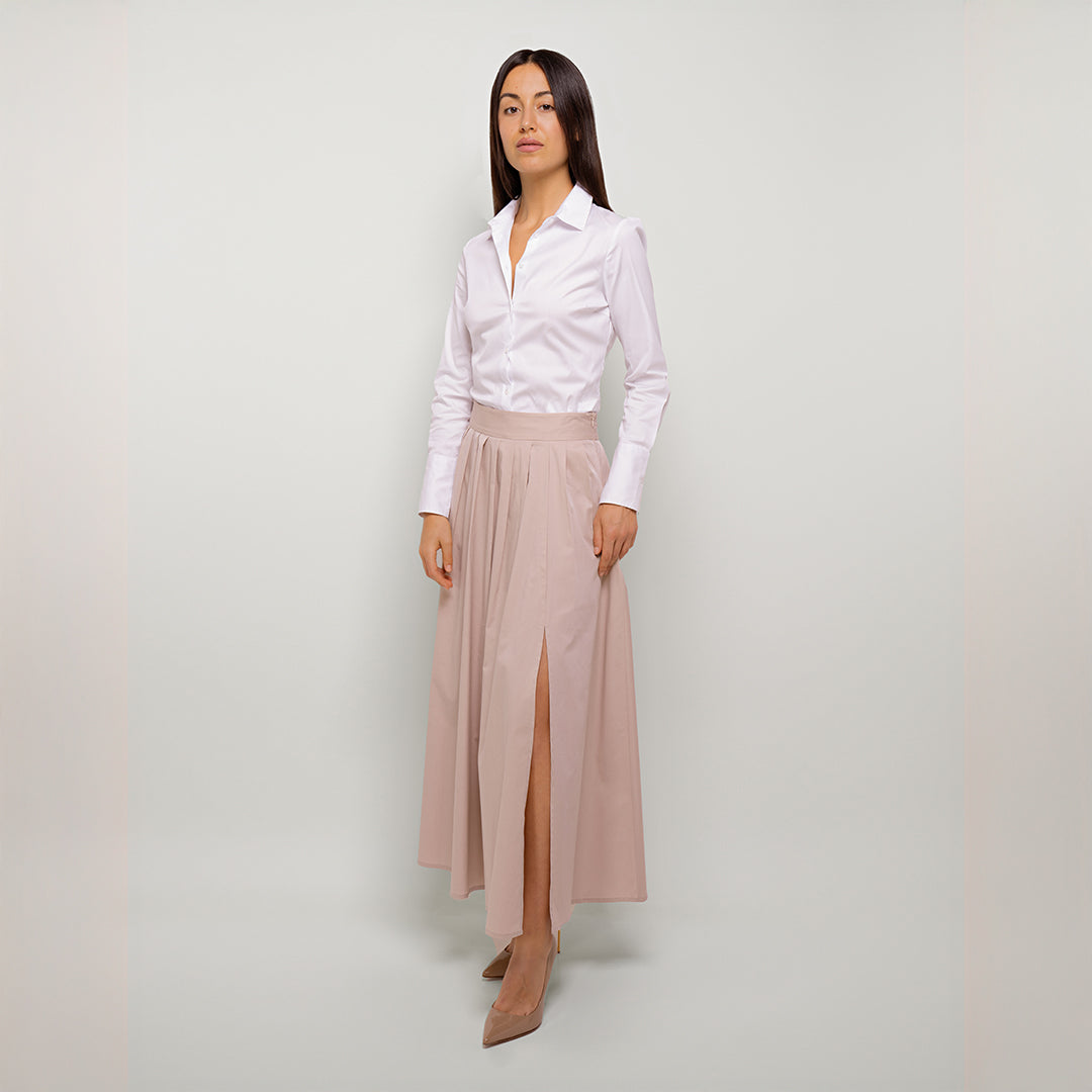 Pleated Maxi Skirt with Front Slit