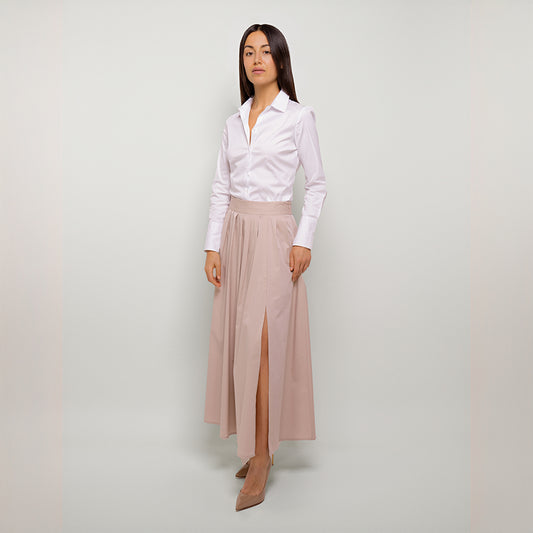 Pleated Maxi Skirt with Front Slit