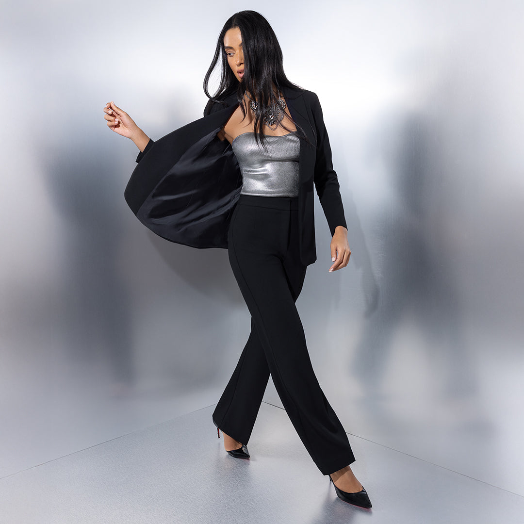 Silver Strapless Sweetheart Neck Metallic Knit Top