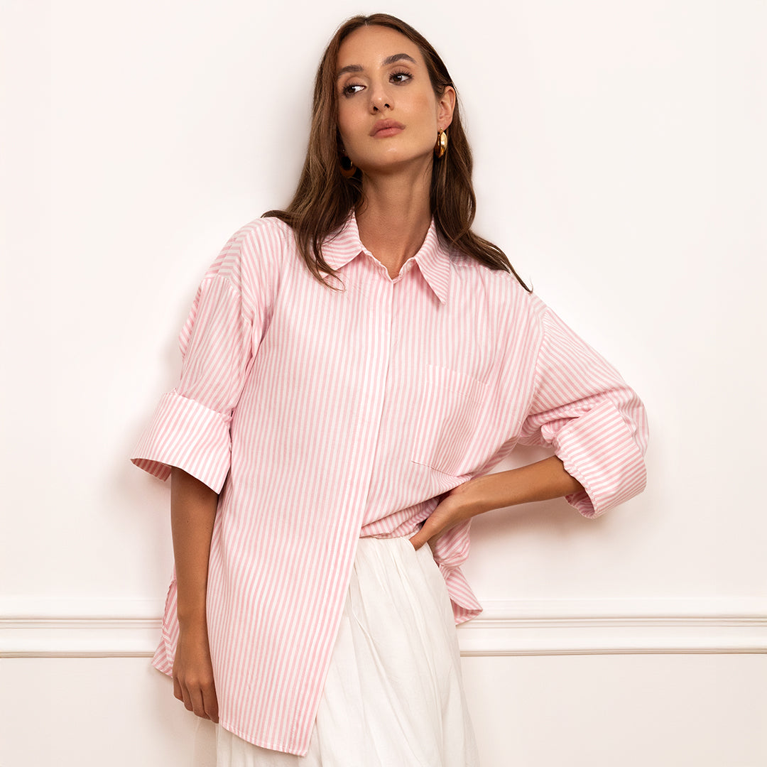 Pink Striped Oversized Shirt