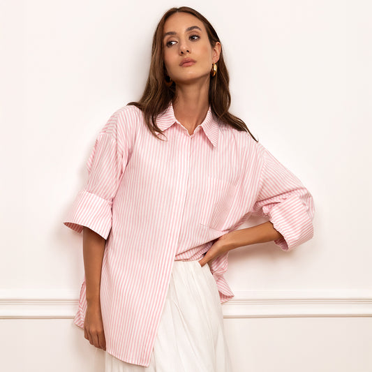 Pink Striped Oversized Shirt