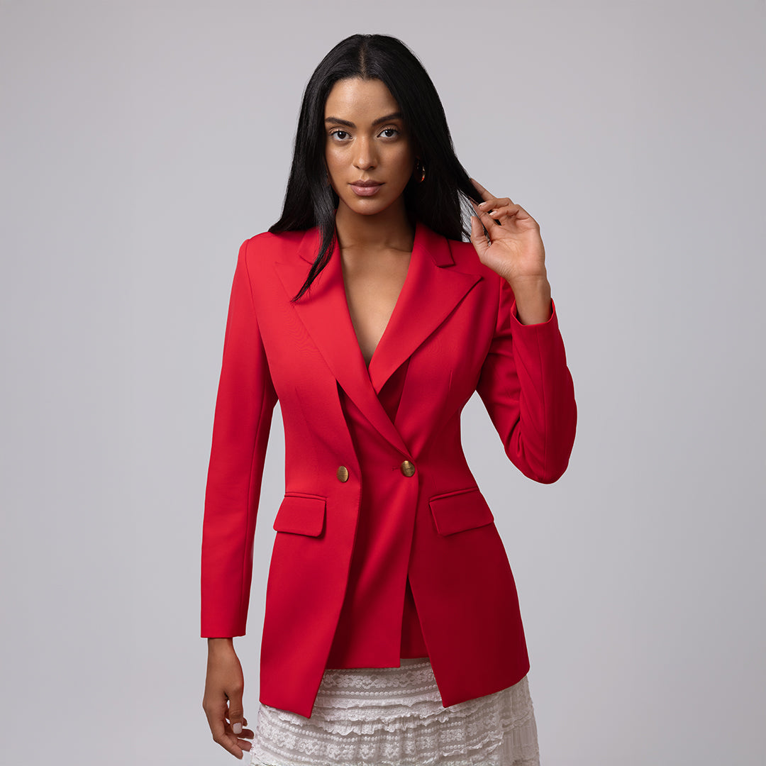 Crimson Red Double-Breasted Blazer