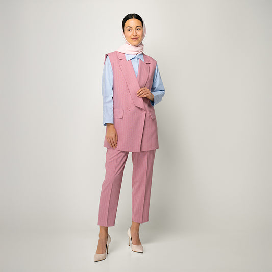 Powder Pink Pinstripe Vest & Trousers Set