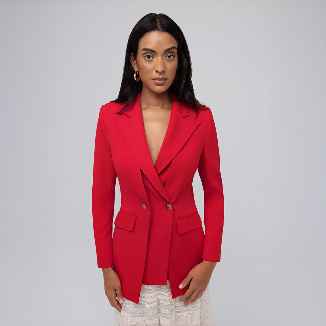 Crimson Red Double-Breasted Blazer