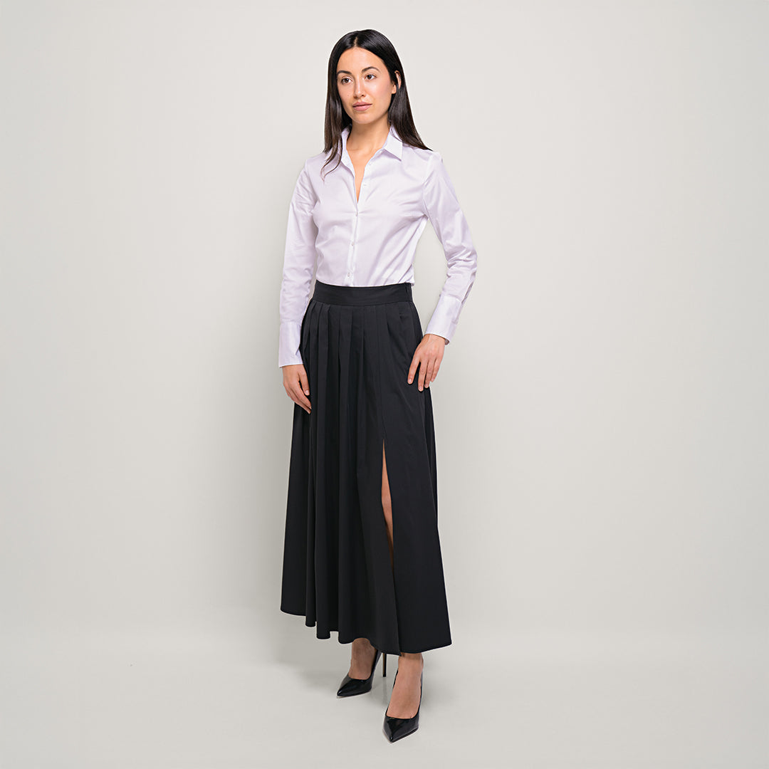 Pleated Maxi Skirt with Front Slit