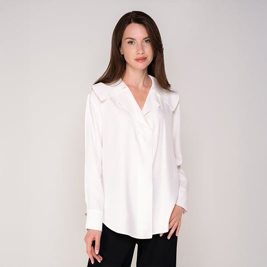 Off-White Blouse with Wide Collar