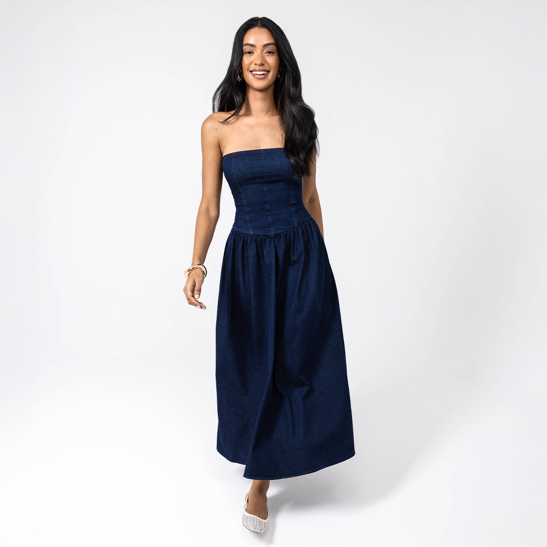 Strapless Denim Maxi Dress