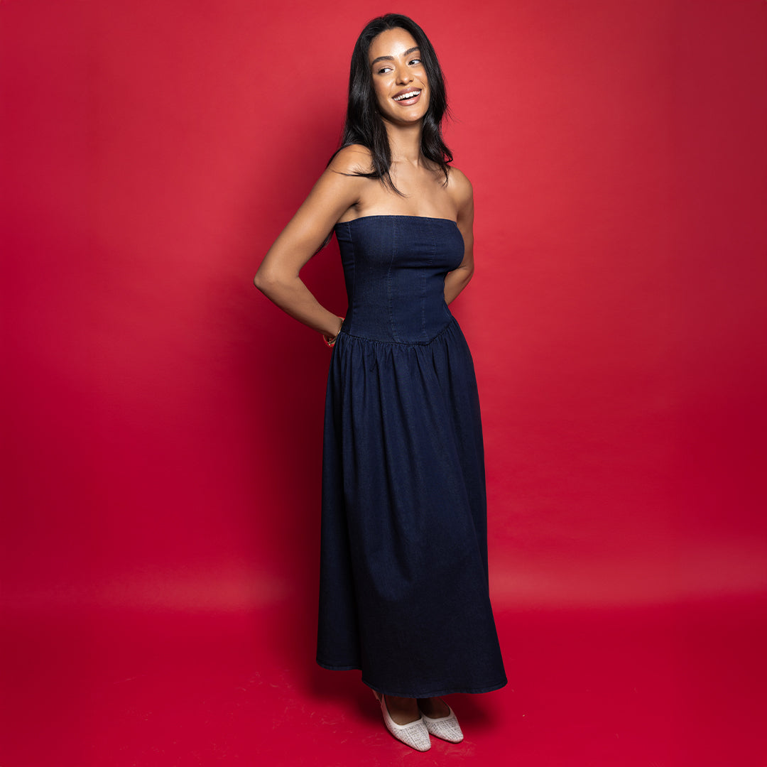 Strapless Denim Maxi Dress