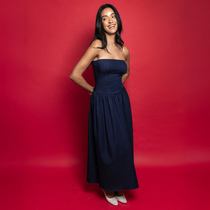 Strapless Denim Maxi Dress