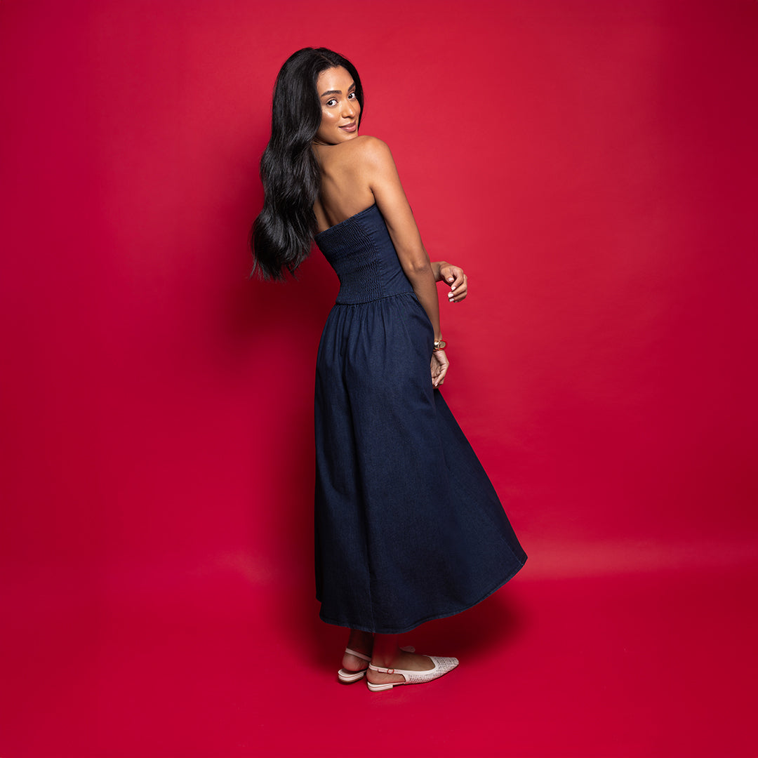 Strapless Denim Maxi Dress