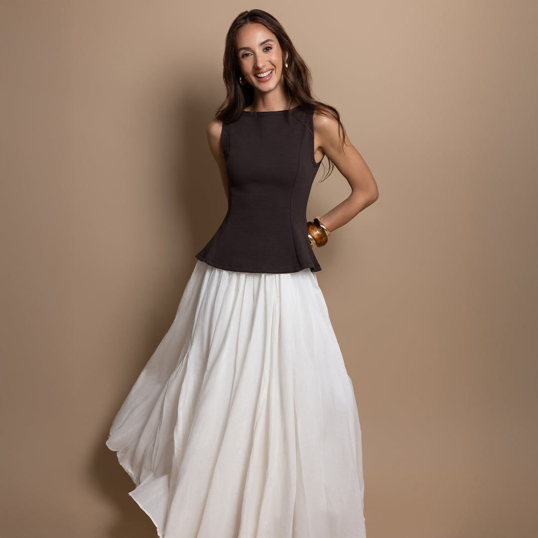 Chocolate Brown Sleeveless Peplum Top